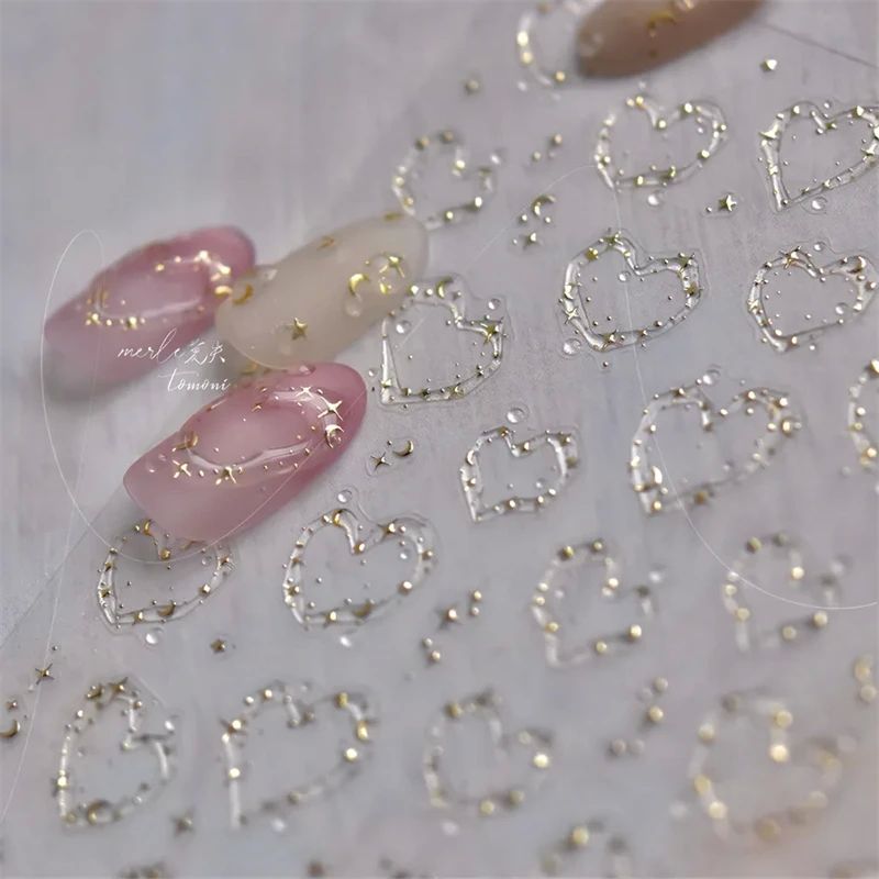 1pcs Jelly Nail Stickers Shiny French Ice Crystal Stars Love
