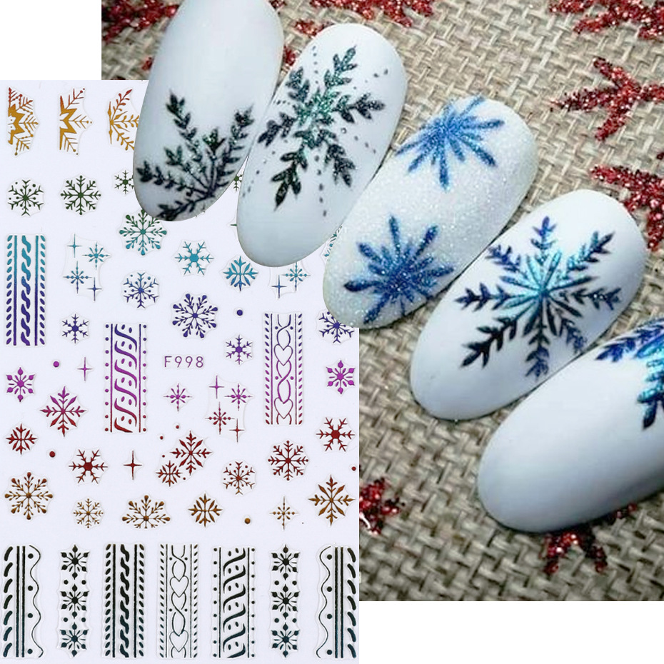 Christmas Colored Snowflake Nail Stickers Gradient Rainbow M