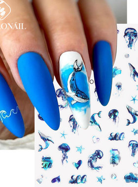 Ocean Wind Laser Nail Sticker Summer Ocean Glitter Whale Jel