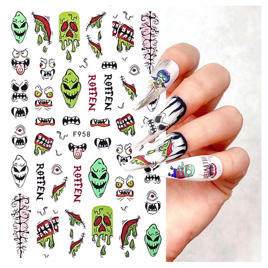 Halloween Nail Stickers Cartoon Style Skull Ghost Nail Stick