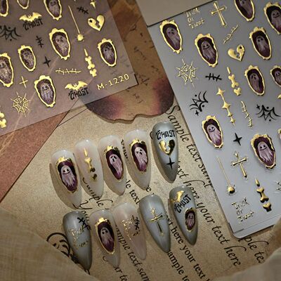 1pcs Luxury 5D Gilding Gold Halloween Nails Sticker New Bat