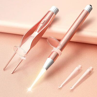 1Set LED FlashLight Ear Stick Booger Tweezer Clip Baby Ear C