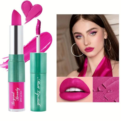 Dual Head Matte Velvety Finish Lipstick Long Wear High Pigme