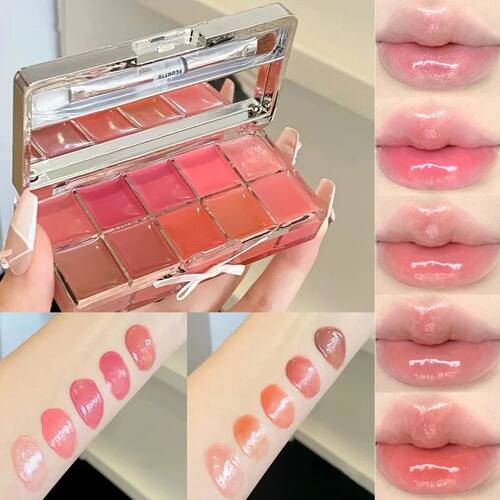 Real 10-Color Lip Palette Lip Gloss and Lipstick Glossy Mois