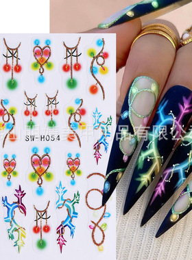 Golden Christmas Nail Sticker Golden Glitter Neon Lights Chr