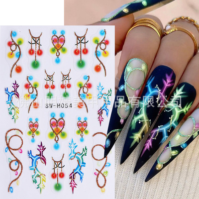 Golden Christmas Nail Sticker Golden Glitter Neon Lights Chr