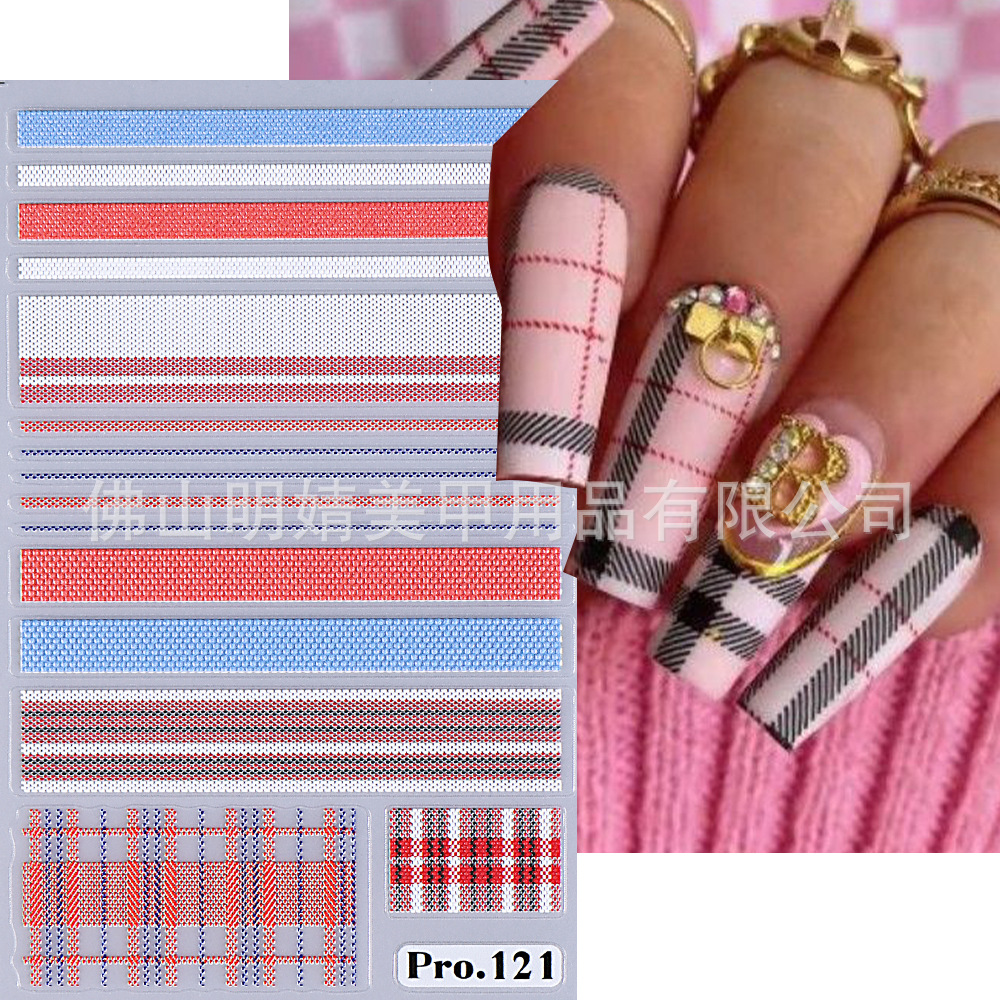 Plaid Nail Sticker Red White And Blue Striped Wool Plaid Swe