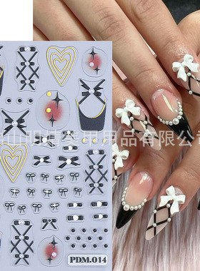 Black Ballet Bow Nail Sticker Embossed Crystal Diamond Pearl