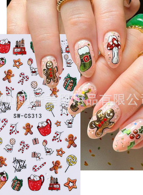 Christmas Nail Sticker Cartoon Gingerbread Man Elk Santa Cla