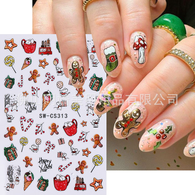 Christmas Nail Sticker Cartoon Gingerbread Man Elk Santa Cla