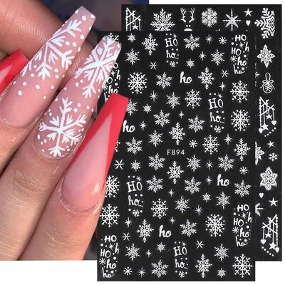 2pcs White Glitter Snowflakes Nail Stickers Elk Star Heart S
