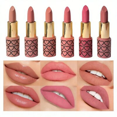 6 Colors Nude Matte Lipstick Set Waterproof Long-Lasting Eas