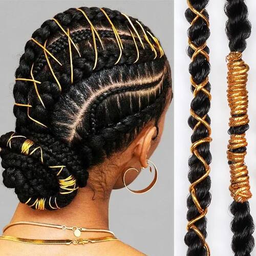 Gold Braids Braiding Hair Styling Thin Shimmer Stretechable