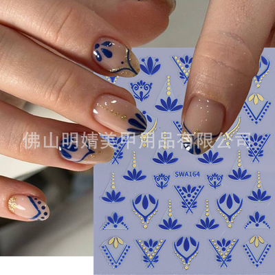 Nail Stickers Bohemian Pattern Gilded Geometric Totem Adhesi