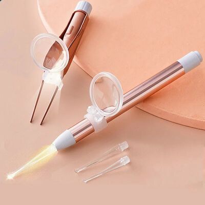 LED Light Ear Cleaning Kit 2In1 Tweezers Curette Spoon Clip