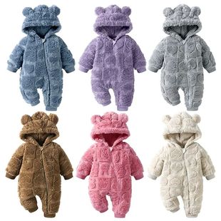 Hooded Romper Heart Baby Fla Warm Bear Fleece Winter Thicken