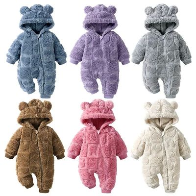 Winter Baby Bear Hooded Romper Thicken Fleece Warm Heart Fla