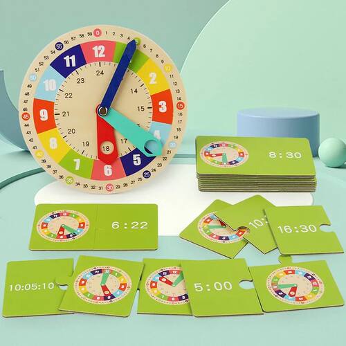 Wooden Clock Model Teaching Aid,Montessori Learning Clocks w