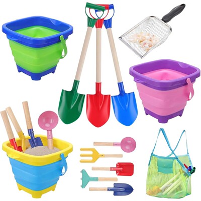 13 Pack Beach Bucket Shovels Toys for Kids,Collapsible Beach