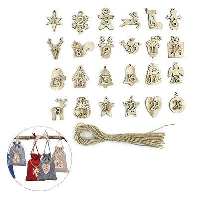 Christmas Advent Calendar Bag labels Set 24 Days Burlap Adve