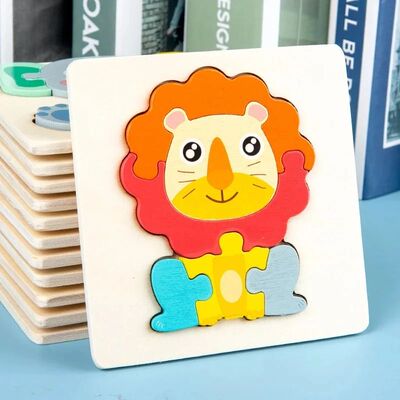 Wooden Puzzle Montessori Animals Carton Colorful Learning Ed
