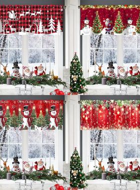 Christmas Curtain Valance Xmas Rod Pocket Window Treatment f