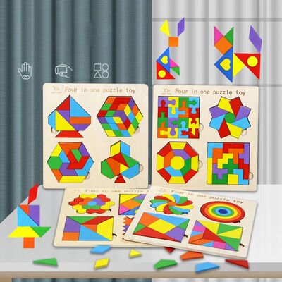 4In1 Montessori Tangram Jigsaw Puzzle Toy Wooden Geometric S
