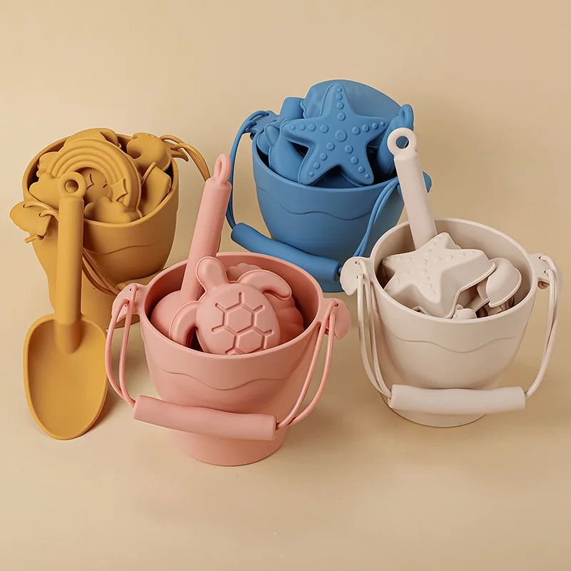 8pcs Beach Toys children's beach toys silicone bucket parent