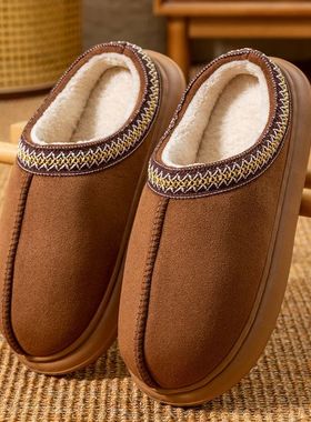 Men's Plush Fleece Lined Slippers Winter Warm House Shoes wi