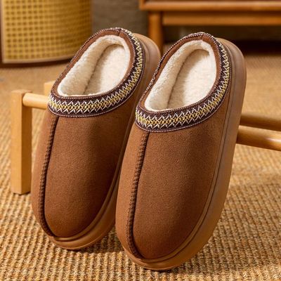 Men's Plush Fleece Lined Slippers Winter Warm House Shoes wi