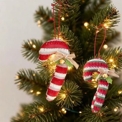 Walking Stick Cartoon Christmas Tree Decor Fabric Candy Bow