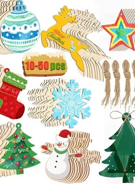 10/20/50Pcs Natural Unfinished Round Wood Slices With Hole,B