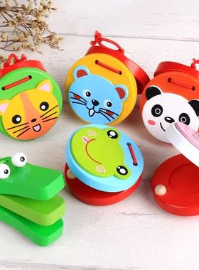 Kids Wooden Cartoon Castanets Music Instruments Baby Clapper