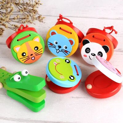 Kids Wooden Cartoon Castanets Music Instruments Baby Clapper