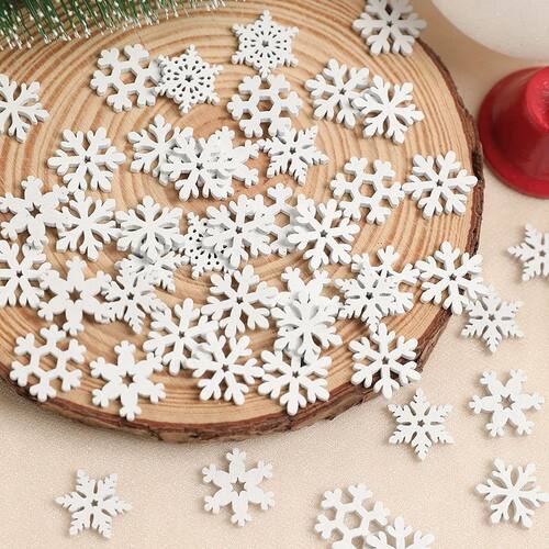 50/100PCS Wooden Snowflakes For Christmas DIY Ornaments Home