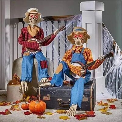 Halloween Banjo Scarecrow Playing Skeletons Animatronics Ban