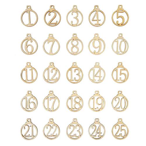 1-25 Christmas Advent Calendar Hollowed Digital Wood Ring Pe