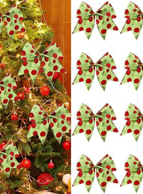 8PCS Red and Green Christmas Polka Dot Bow Decoration Christ