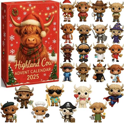 Highland Cow Advent Calendar with 24 Highland Cow Figurines