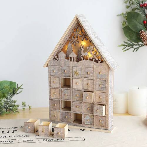 Christmas LED Wooden Advent Calendar with 25 Drawers DIY Lig