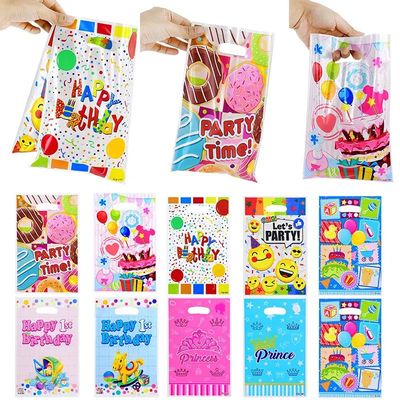 10pcs Printed Gift Bags Happy Birthday Plastic Candy Bag
