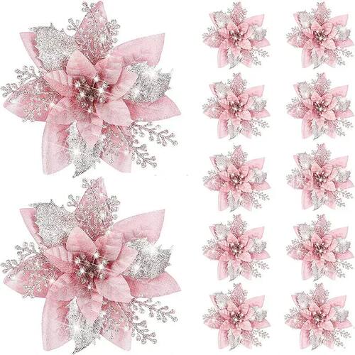 5pcs 14.5cm Glitter Artifical Christmas Flowers Mreey Christ