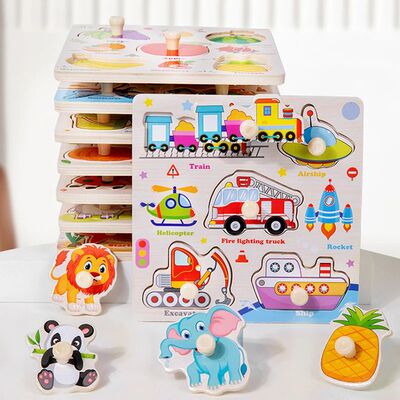 Wooden Puzzle Montessori Toys for Kids Cartoon Animal Traffi
