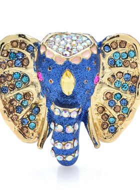 Blue Elephant Head Brooches For Women Unisex Enamel