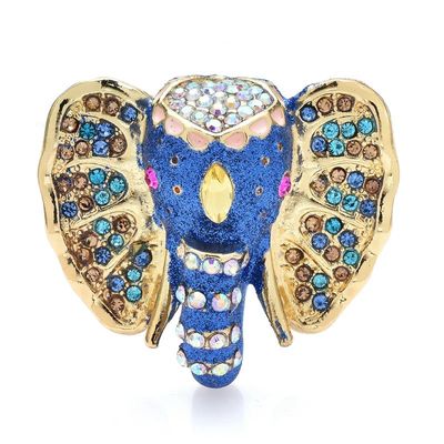 Blue Elephant Head Brooches For Women Unisex Enamel