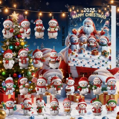 New Year Snowman Christmas Advent Calendar Decor 24 Grids Ch