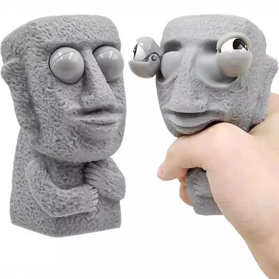 Stone man releases stress toy slowly rebounds soft Moai stat