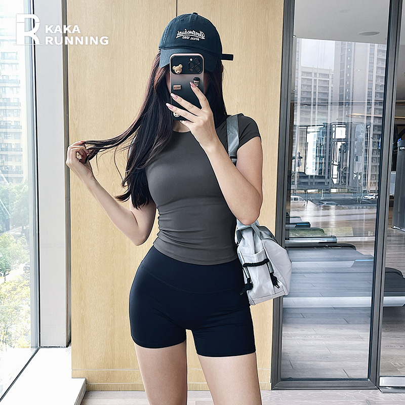 奔跑吧卡卡经典健身服显瘦速干吸湿排汗运动上衣女瑜伽服短袖T恤