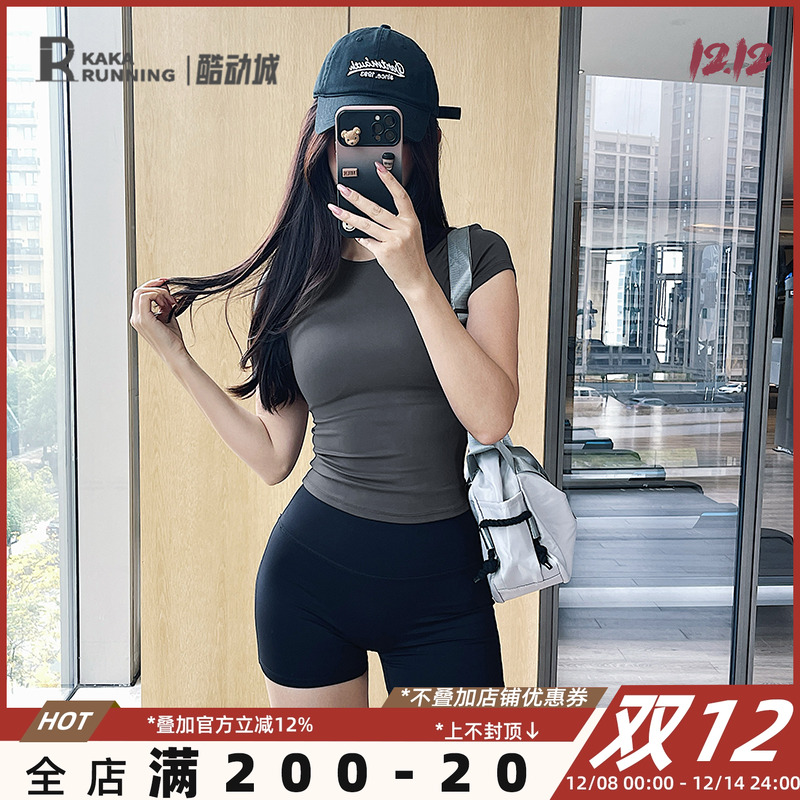 奔跑吧卡卡经典健身服显瘦速干吸湿排汗运动上衣女瑜伽服短袖T恤