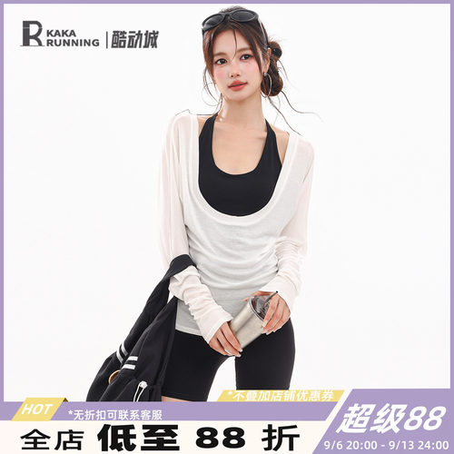 奔跑吧卡卡瑜伽服女显瘦遮肉健身服低圆领运动上衣外穿长袖T恤秋